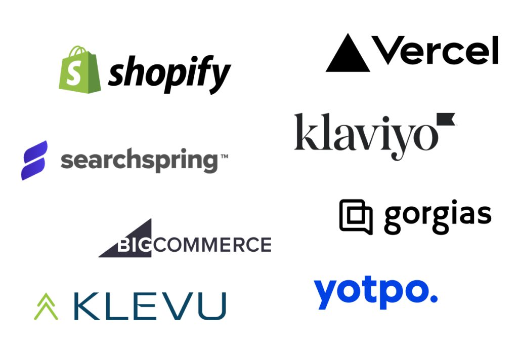 Running Man Commerce partners - Shopify, BigCommerce, Vercel, Yotpo, Klevu